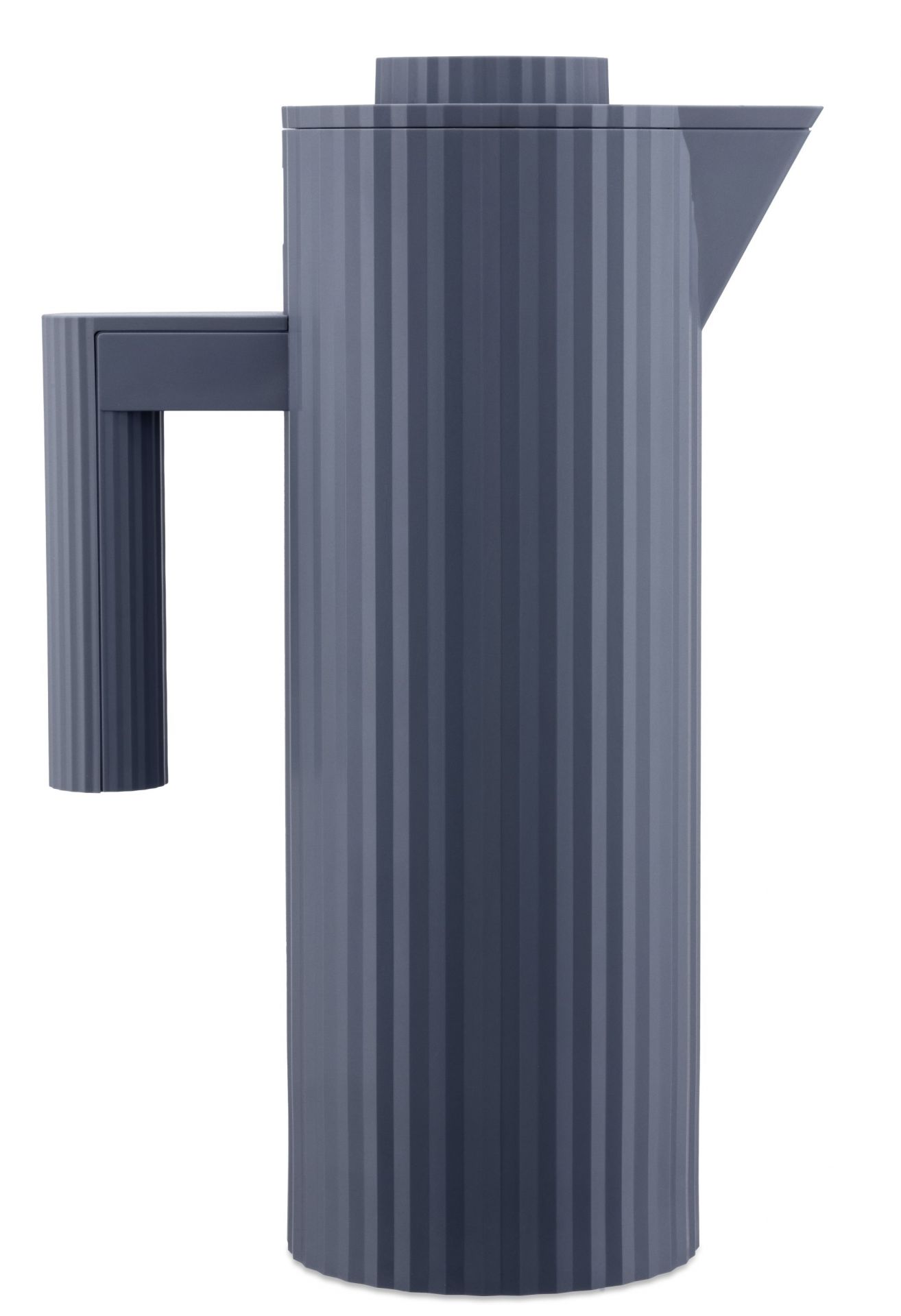 Graue Alessi Isolierkanne mit Plissee-Design, ideal für Tee und Kaffee. MDL12 Kanne für heiße Getränke.